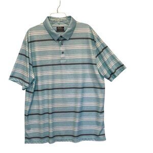Ben Hogan Performance Men's 3-Button Striped Golf Polo Shirt Sz XXL in Turquoise